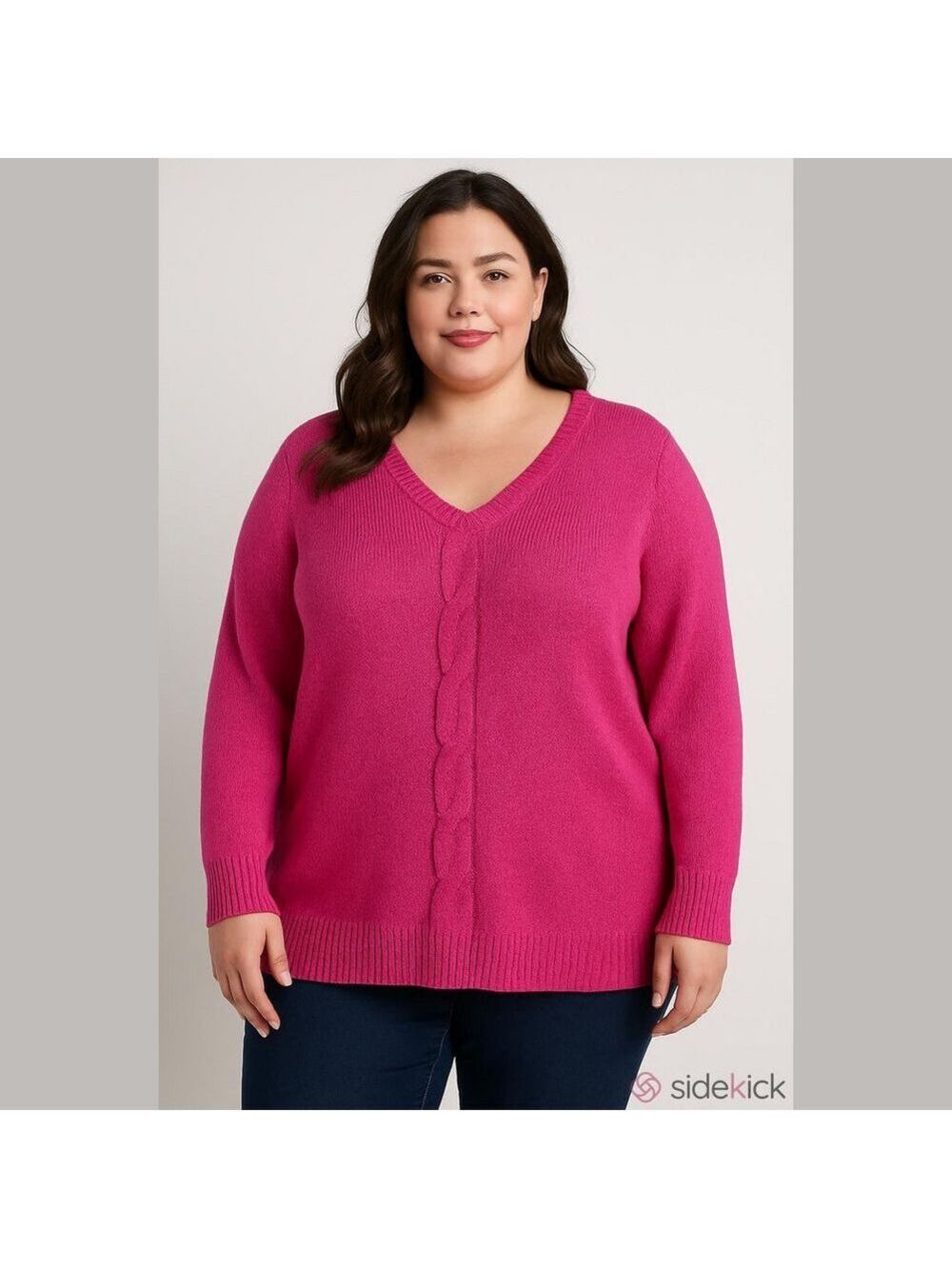 Lane Bryant Size 26/28 Women's Hot Pink V-Neck Cable Knit Sweater